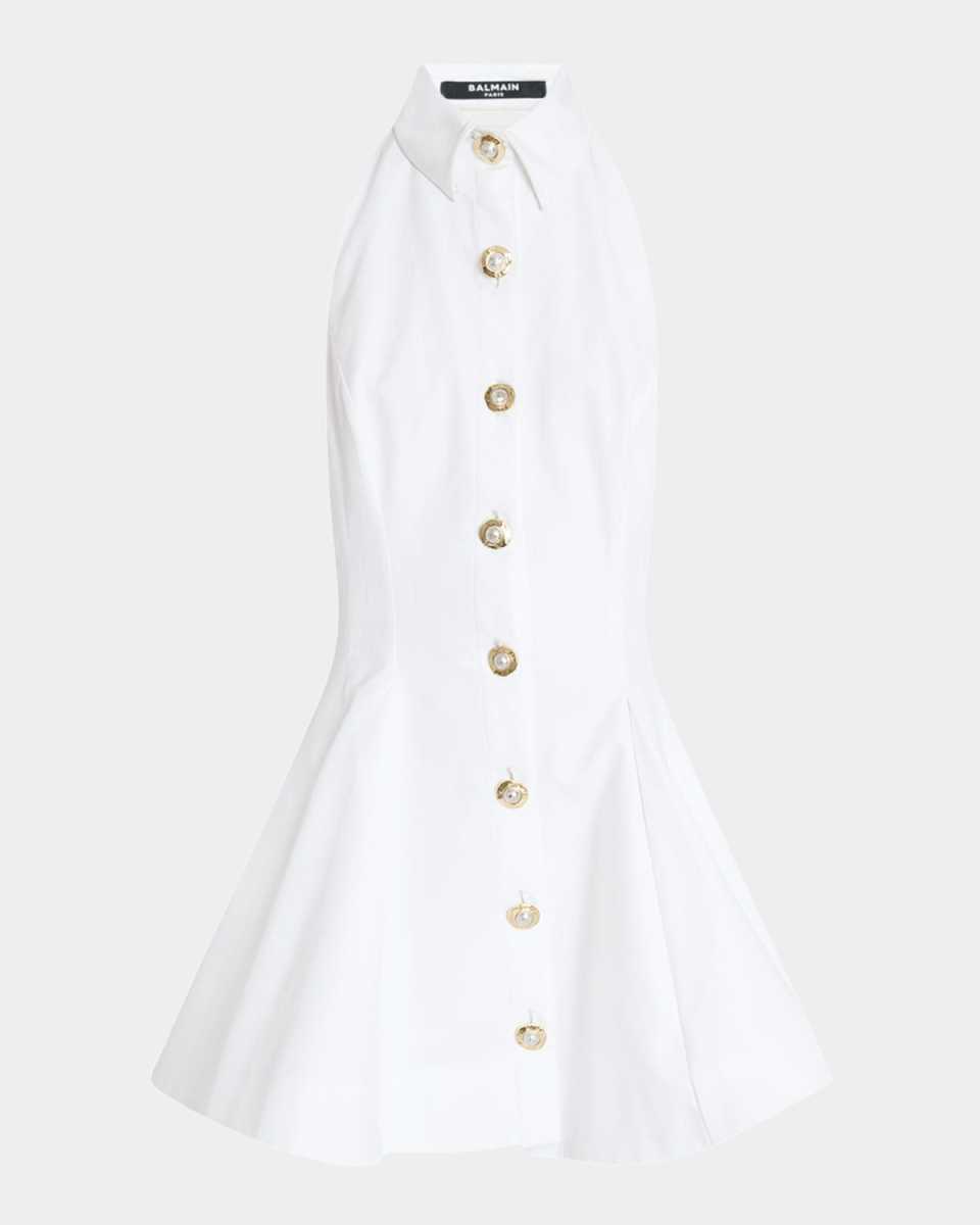 Halter Popeline Fit-&-Flare Mini Shirtdress